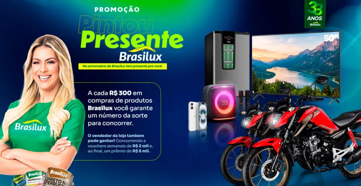 Sorteio: Sorteio Brasilux Pintou Presente: concorra a motos 0km e créditos de até R$ 4,9 mil