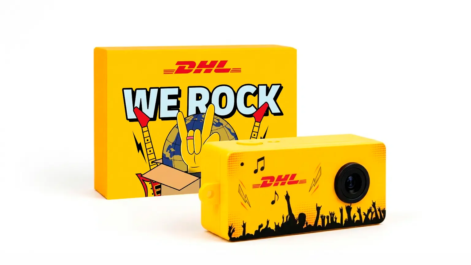 Minicâmera amarela da DHL para o Rock in Rio 2026
