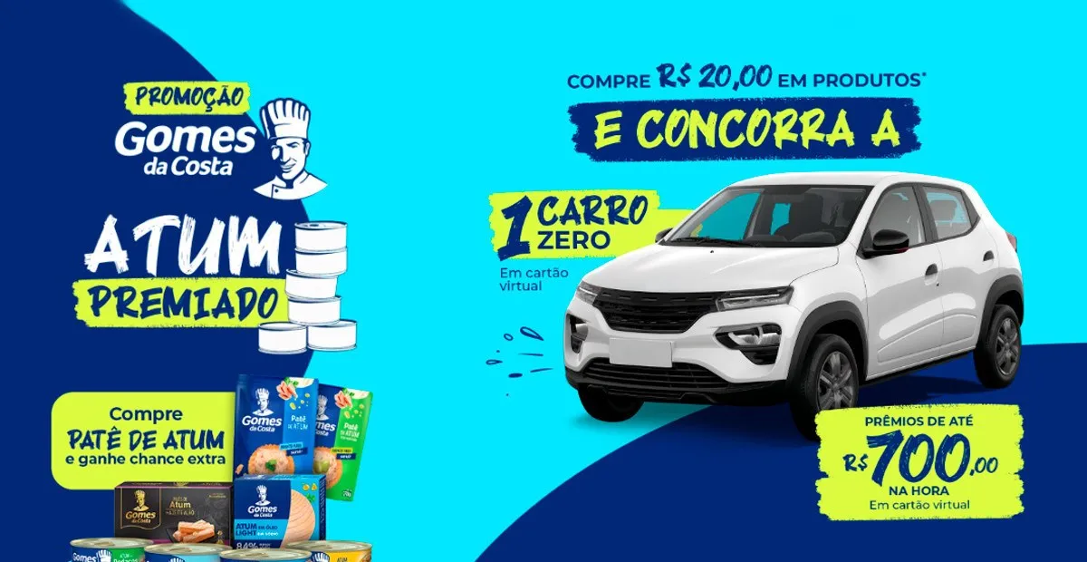 Sorteio: Sorteio Gomes da Costa Atum Premiado: concorra a um carro 0km e vales na hora