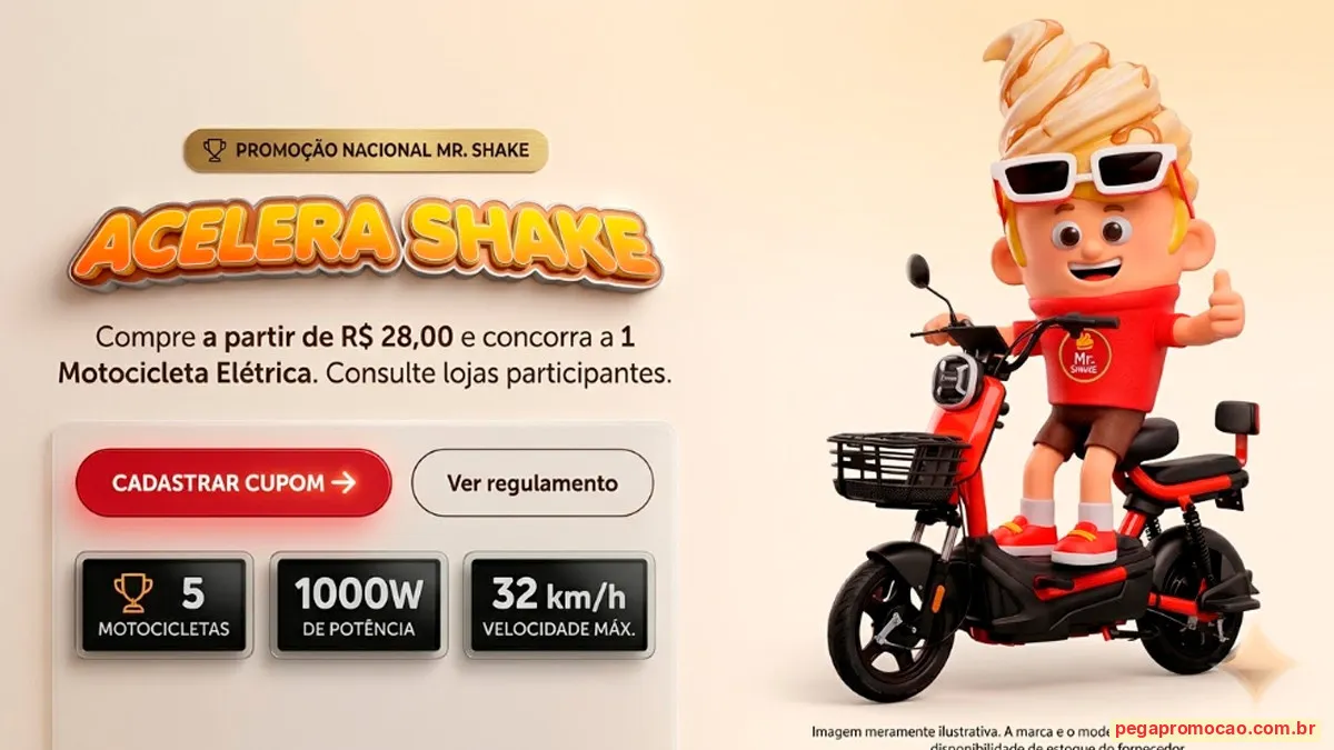 Sorteio: Sorteio Mr. Shake Acelera Shake 2026: Concorra a 5 Motos Elétricas Centry